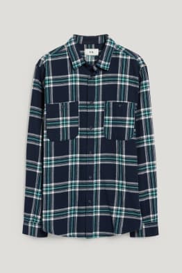 Cămașă din flanel - regular fit - guler Kent - în carouri