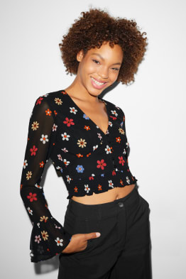 CLOCKHOUSE - cropped chiffon blouse - floral