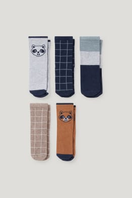 Multipack of 5 - raccoon - baby socks with motif