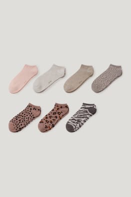 Set van 7 paar - sneakersokken met motief - bontpatroon