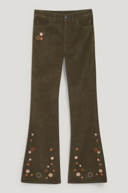 CLOCKHOUSE - pantalon en velours côtelé - high-waist - flared - à fleurs
