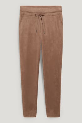 Pantaloni - talie medie - tapered fit - imitație de piele întoarsă
