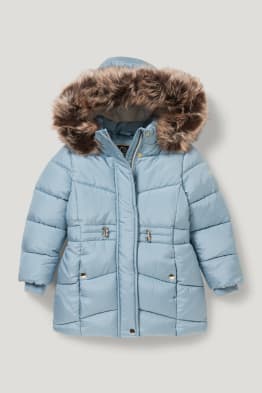 Quilted jacket with hood and faux fur trim - recycled