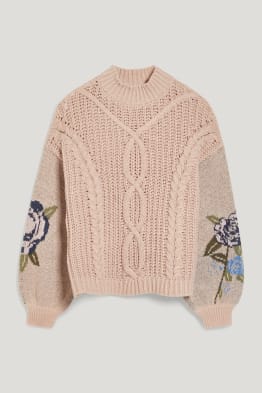 CLOCKHOUSE - Pullover - Zopfmuster - geblümt