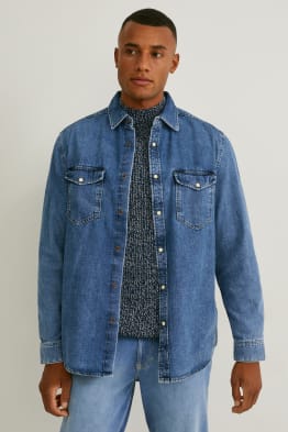 Camicia di jeans - regular fit - collo all'italiana - da materiali riciclati