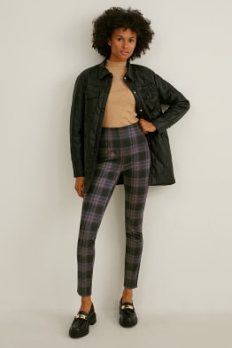 Spodnie dżersejowe - skinny fit - materiał z recyklingu - w kratę