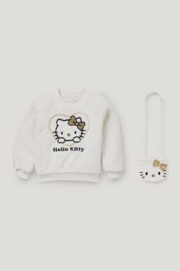 Hello Kitty - set - teddy fur sweatshirt and fleece bag