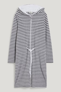 Terry cloth bathrobe with hood - striped