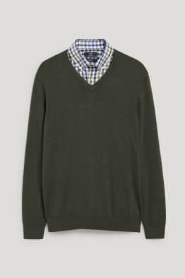Pullover und Hemd - Regular Fit - bügelleicht - recycelt