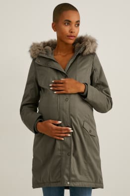 Maternity parka with hood and baby pouch - winter