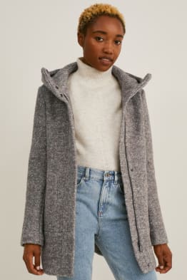 Coat with hood - wool blend
