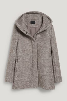 Coat with hood - wool blend