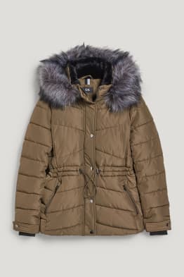 C&A Daunenjacke mit Kapuze und Kunstfellbesatz C&A Herren Kleidung Jacken & Mäntel Jacken Winterjacken Größe: 92 