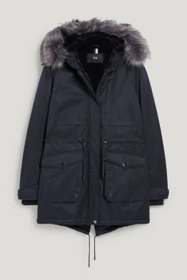 Parka cu glugă și aplicații din blană artificială - iarnă