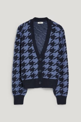 Cardigan tricotat - material reciclat - în carouri