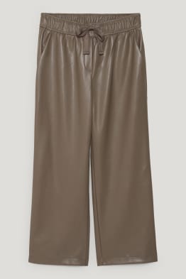 Trousers - mid-rise waist - wide leg - faux leather