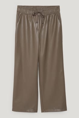 Hose - Mid Waist - Wide Leg - Lederimitat