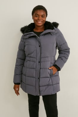 Steppjacke mit Kapuze und Kunstfellbesatz-recycelt C&A Damen Kleidung Jacken & Mäntel Jacken Sommerjacken Größe: 36 
