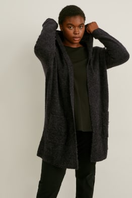 Cardigan tricotat cu glugă din bouclé - material reciclat