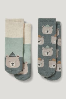 Lot de 2 paires - oursons - chaussettes antidérapantes à motif pour bébé