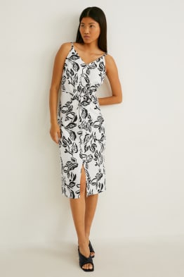 Kleid mit Knotendetail - Leinen-Mix - geblümt