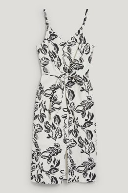 Kleid mit Knotendetail - Leinen-Mix - geblümt