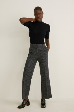 Pantalon en toile - mid-waist - wide leg - matière recyclée - à carreaux