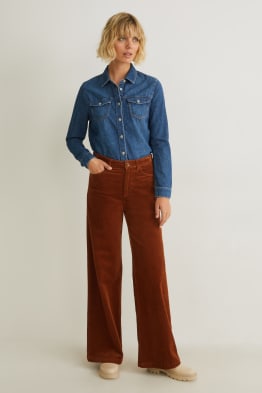Broek van corduroy - high waist - wide leg