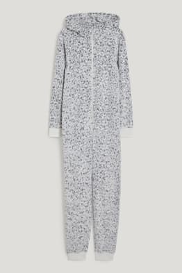 Fleece-Jumpsuit-Pyjama - gemustert