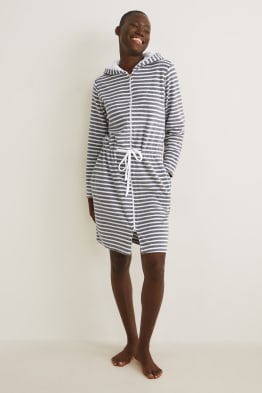 Terry cloth bathrobe with hood - striped
