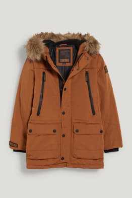Parka con cappuccio e colletto di ecopelliccia - inverno - da materiali riciclati