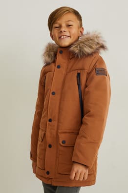 Parka con cappuccio e colletto di ecopelliccia - inverno - da materiali riciclati