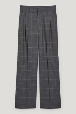 Pantaloni de stofă - talie înaltă - wide leg - în carouri