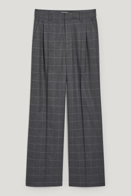 Spodnie materiałowe - wysoki stan - wide leg - w kratkę