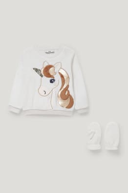 Unicorn - set - bluză de molton și mănuși cu un deget - 2 piese