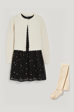 Set - Kleid, Strickjacke und Strumpfhose - 3 teilig