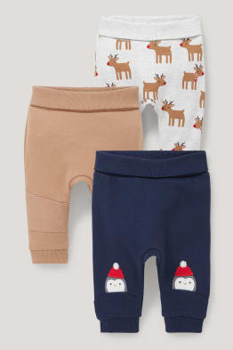 Multipack 3 ks - vánoční teplákové kalhoty pro miminka