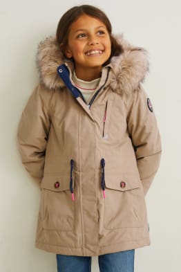 Parka with hood and faux fur trim - winter