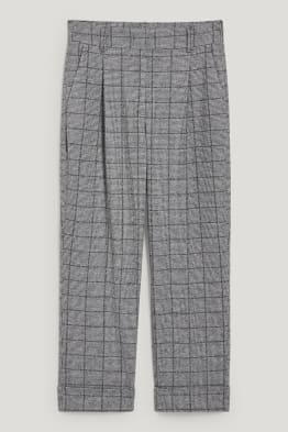 Pantaloni de stofă - talie înaltă - tapered fit - în carouri