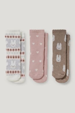 Lot de 3 paires - petits lapins - chaussettes antidérapantes à motif pour bébé