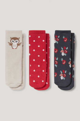 Multipack of 3 - owl - baby non-slip socks with motif