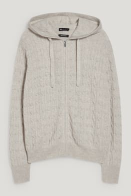 Cardigan di cashmere con cappuccio - motivo treccia