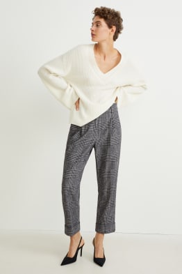 Spodnie z dżerseju - tapered fit - w kratę