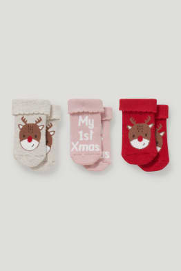 Pack de 3 - Rodolfo - calcetines navideños con dibujo para bebé