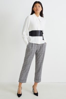 Pantaloni de stofă - talie înaltă - tapered fit - în carouri