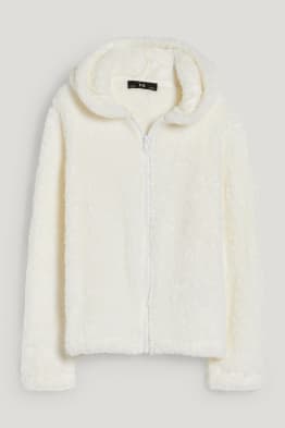 Giacca di felpa in pelo teddy con cappuccio