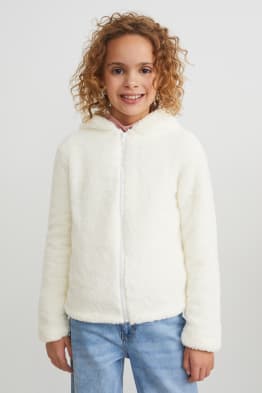 Giacca di felpa in pelo teddy con cappuccio