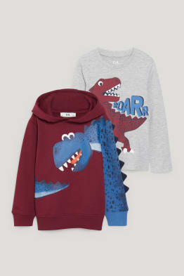 Confezione da 2 - dinosauri - felpa con cappuccio e maglia a maniche lunghe