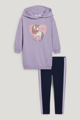 Unicorn - set - rochie din molton cu glugă și colanți