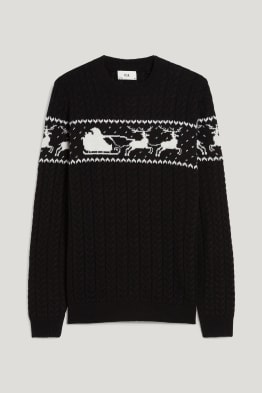 Sweter świąteczny - renifer - warkoczowy wzór